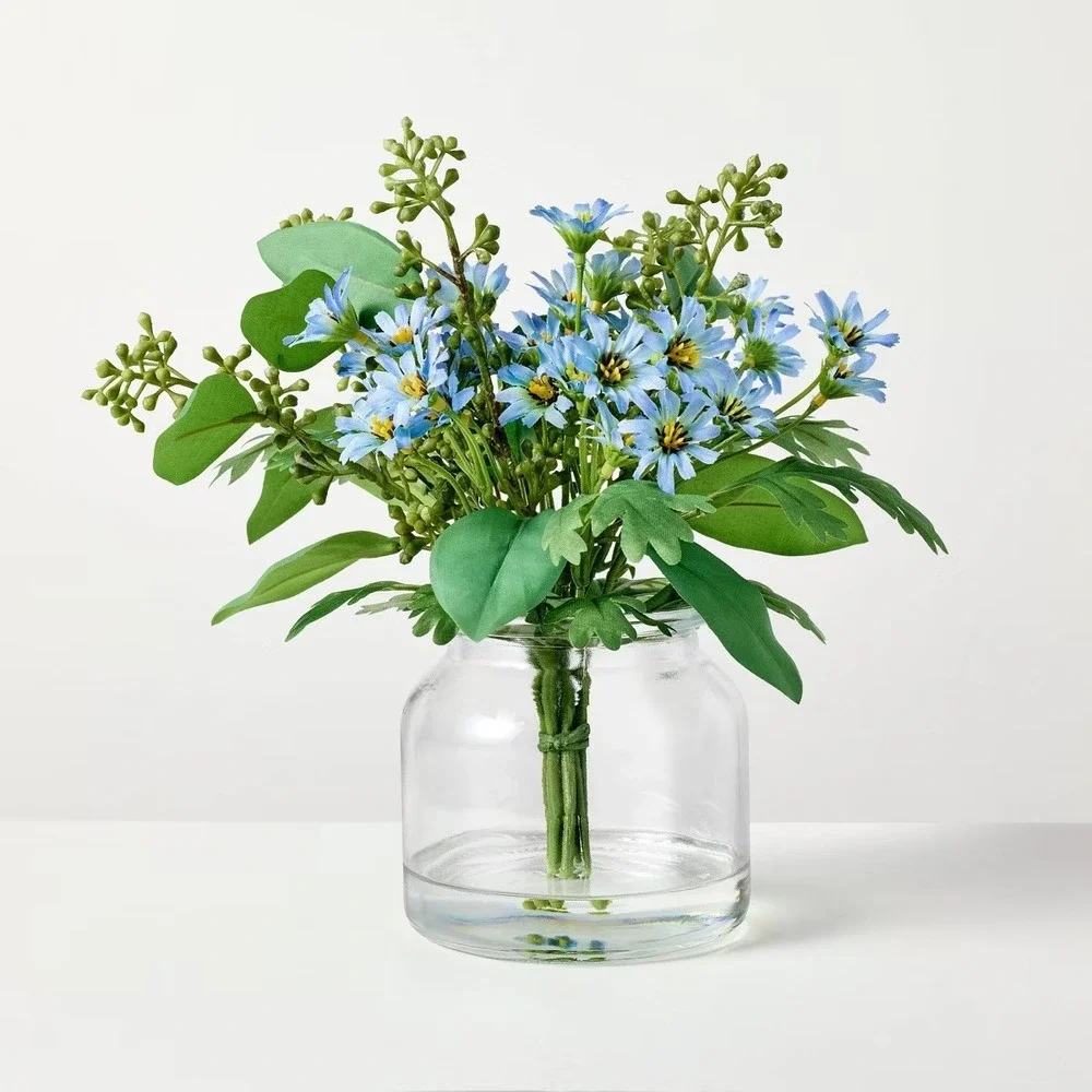 Medium Flower and Leaf Arrangement Blue/Green - Hearth & Hand Magnolia, Target